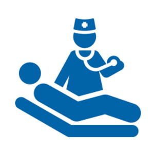 Icon showing a doctor attending to a patient