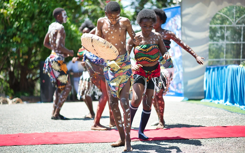 A group of dancers perform at the Kafue Gorge Eye Clinic in December 2023.